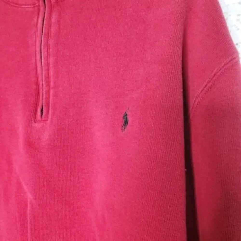 Polo Ralph Lauren Sweater Mens XL Red 1/4 Quarter Zip High Neck Long Sleeve 90's